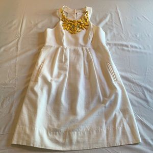 Shoshana White Yellow Beaded Cotton Dress - 2